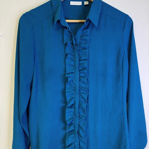 New York & Company Tops - New‎ York & Company Medium Teal Ruffled Polka dot Blouse
